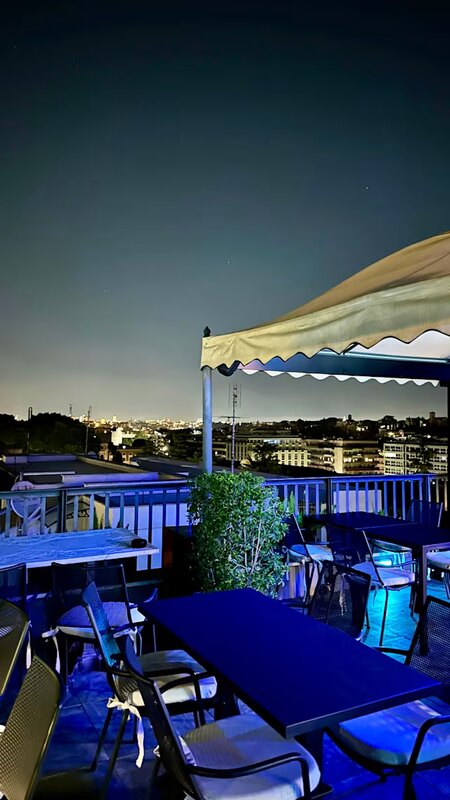 Vista notturna panoramica di Roma dal rooftop